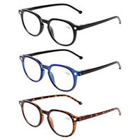 READING GLASSES 3 Pair Retro Round Spring Hinged Readers Great Value Quality Glasses for Reading (3 Pack Mix Color, 3.00)
