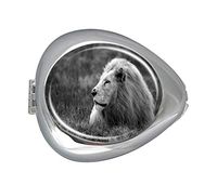 Huge White Lion Lying Down in This Portrait Custom Silver Oval Pill Box Pocket Purse Pill Case Medical Tablet Holder Weekly Pill Organizer Decoration Box Wallet