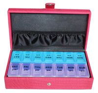 14 Day Pink Alligator Style Embossed Pattern Storage Organizer Weekly Vitamins Travel Pillbox