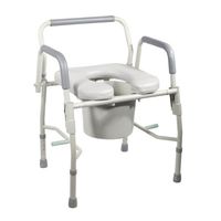 Drive Medical Steel Drop Arm Bedside Commode with Padded Seat and Arms, Grey