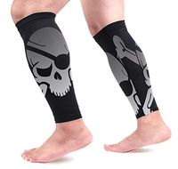 LEVEIS Skull Pirate Calf Compression Sleeves 1 Pair, Leg Performance Support for Shin Splint Calf Pain Relief Men & Women Guards Sleeves for Running Cycling