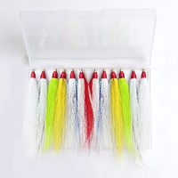 Dr.Fish 12pcs Fishing Bucktail Teaser Saltwater Lure with Box Copper Tube Flash Skirt Fluke Rig Jig Plug Inshore Offshore Surf Fishing White