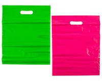 100 12" x 15" Pink and Green Plastic Merchandise Bags with Die Cut Handle, Extra Thick, Perfect for Craft Fairs, Boutiques, Birthday Parties, Gift Bags and Company Logo