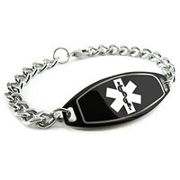 My Identity Doctor Customized Medical ID Bracelet 316L Steel - Free Medic ID Card Incld - White & Black - Wrist Size 8.5 Inch
