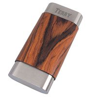 Personalized Visol Terran Natural Wood & Stainless Steel Cigar Case - Free Engraving (Text)