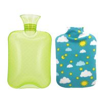 Elonglin 1L Hot Water Bottle Open Top Natural Rubber with Flano Cover Quick Pain Relief and Comfort Sleep Checker Green