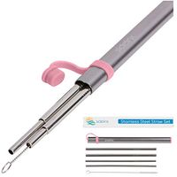 4 Stainless Steel Drinking Straws with Aluminum Travel Case - Portable Straw Set - Reusable Travel Straws with Carrying Case - 4x Metal Straws + 1x Cleaning Brush + 1x Metal Case (Pink)