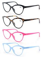 Women Reading Glasses 1.5 4 Pack Fashion Colors Cat Eye Readers for Ladies Compact Spring Hinge Lightweight Frame Includes Pocket