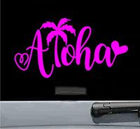 JS Artworks Aloha Heart Vinyl Decal Sticker Hawaii Surfing surf (HOT Pink)