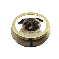 Pill Box Case Round Bronze Weekly Pill Organizers Case Decorative Boxes- Custom Fashion Style Bronze Pill Box Case for Purse- 3 Compartments Pill Box/Pill Case Pocket (Childlike Pug)
