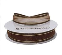 BJM Collection 5/8" X 25 Yard Organza Ribbon with Gold Trim Satin Edge Ribbon Art & Sawing Craft Party Favor Gift Wrapping (Brown)