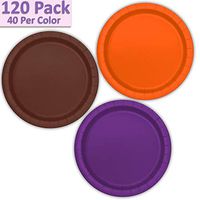 120 Paper Dessert Plates (7") - Orange, Brown, Deep Purple - 40 Per Color, 3 Colors - Great Assortment for Birthday Parties, Weddings, Holidays, Baby Shower, Celebrations, and more