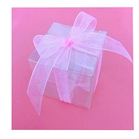 Aimyoo Wrapping & Packaging Gift Candy Boxes - 50pcs Anti-Scratch Clear Plastic PVC Box with 2 Rolls of Ribbon for Party Favor Wedding Products (Pink)