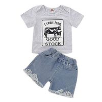 Fineday Shirts Trouser Boys Girls Hotsales!!! for 12-18 Months Toddler Kids Letter Tops T-Shirt Denim Shorts Pants 2PCS Set Baby Clothes Suits
