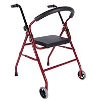 Alexzh_Rollator Adjustable Desktop Folding Walker with Roller/seat Plate Sit Push Dual-use Adult Elderly, Steel Pipe