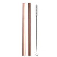 Stainless Steel Straws,Reusable 2PCS Drinking Straight Straws with Cleaning Straw Brush, Eco-Friendly, Non-Toxic, Washable, Great for Smoothie, Milkshake, Cocktail and Cool Drinks (21512mm,Rose Gold)