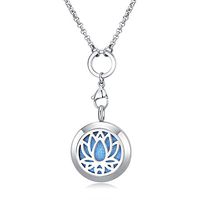 Mesinya (1'' )Essential Oil Diffuser Necklace Aroma Hypo-Allergenic Magnetic Locket Pendant With Chain&Pads (Lotus)