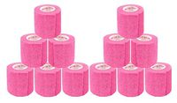 2 Inch Vet Wrap Tape Self Adhesive Medical Bandage Free Bonus Rolls (Neon Pink) (10 Pack Plus 2 Free Rolls) Self Adherent Cohesive First Aid Sport Flex Wrist Ankle Knee Sprains and Swelling