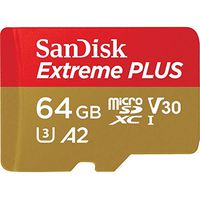 SanDisk Extreme Plus microSDXC UHS-I Card with Adapter, 64GB, SDSQXBZ-064G-ANCMA