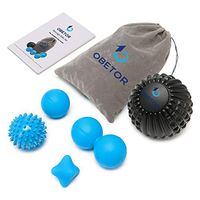 OBETOR Massage Ball Set for Deep Tissue Muscle Knots, Trigger Point Physical Therapy, Myofascial Release, 5" Textured Mobility/Lacrosse/Peanut/Spiky/Hand Roller Ball for Back/Shoulder/Foot Pain Relief