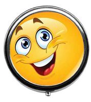 Qien BaiSei Excited Smile Pill Box/Pill Case-Round Pill Box/Case- Three-Compartment Pill Box/Pill Case