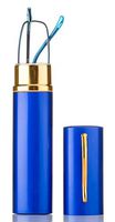 Newbee Fashion -"Pocket" Readers Ultra Compact Spring Temple Reading Glasses w/Portable Pocket Clip Aluminum Case Blue +3.50