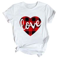 Buedvo Girls T-Shirt Women Heart Letters Print Loose Round Neck Short Sleeves Basic Blouse Tops
