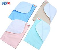 4 Pack 100% Cotton Washable Bed Pads/Reusable Incontinence Underpads 18x24 - Blue, Green, Tan and Pink - Ideal for Children and Adults Incontinence Protection/Cloth Chucks Bed Pads Washable