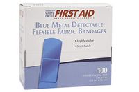 American White Cross Blue Metal Detectable Adhesive Strips, Sterile, Lightweight Flex 1" x 3", 50 per Box, 24 Box per Case (Pack of 1200)
