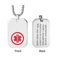 Medical Alert Necklace - Stainless Steel Medical ID Dog Tag with 28" Extra Long Chain - Personalized Medical Health Identification Necklace for Men