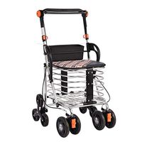 Rolling Walkers Shopping Cart Old Man Trolley Portable Walker Folding Wheelchair Climbing The Building Scooter Home Shopping Cart with Seat Gift Can Bear 80 Kg (Color : Silver, Size : 563688cm)