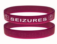 Custom Seizures ID Bracelet Wristbands - 2 Pack - Purple - 7 Inches - Youth