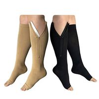 HealthyNees 2 Pairs Combo Zipper Compression Medical Grade Leg Calf Relief Swelling Circulation Support Socks (L/XL)