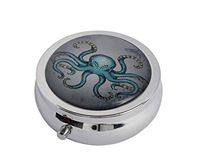 Halulu Animals Blue Octopus with Grung Custom Fashion Round Glass Pill Case 2.1 Inch Tablet Holder Storage Bag Wallet