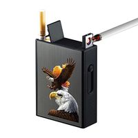 Cigarette Case with Lighters Full Pack 20pcs Regular Cigarettes Box Rechargeable Windproof Flameless Electric Protable Lighter (Eagle)
