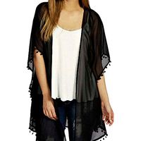 Amlaiworld Women Lace Tops Crochet Sheer Party Evening Cardigan Loose Tops Coat Jacket Kimono Black