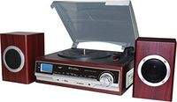 TechPlay ODC174WD SP, 3 Speed Turntable W/Cassette Player, Radio with presets, AUX in, RCA Out, USB SD MP3 Encoding and Playback, External Speakers and Remote Control, Retro Wood Color