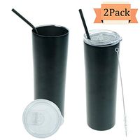 Xgood 2 Pieces Stainless Steel Skinny Tumbler 20 oz Double-Insulated Water Cup with Straws Reusable Tumbler Cup with Lid for Outdoor/Indoor Hot/Cold Water with Cleaning Brush (Black)
