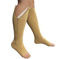 NEW Open Toe Knee Length Zipper Up Compression Hosiery Calf Leg Support Stocking (L/XL, Beige)