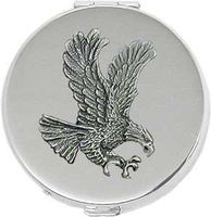 'Flying Eagle' Round Silver Pill Box/Compact Travel Case (Gift Box Edition)