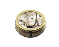DS.DISTINCTIVE STYLE 2'' Pretty Round Pill Box - Compact 3 Compartments Portable Travel Pill Organizer - Retro Bronze Metal Drug Holder Medicine Capsule Container (Eiffel Tower)
