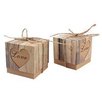 Kaptin 100 Pack Candy Favor Boxes Vintage Kraft Bonbonniere with Burlap Twine, Love Heart Imitation Bark Gift Bag for Wedding Birthday Bridal Party Shower Decoration