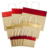 Hallmark Christmas Wide Gift Bag Assortment, Red and Gold Foil, Kraft Paper (Pack of 12; 10" Large, 7" Medium, 5" Small)