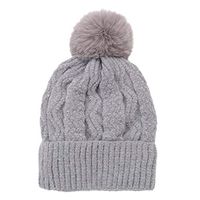 Women Winter Headgear Warm Hat Ear Warm Hat Plush Twist Knitted Ball Ladies Cap Hemming with Fluffy Giant Pompom(Pink) (Gray)