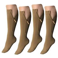 HealthyNees 2 Pairs Combo Open Or Closed Toe 20-30 mmHg Zipper Compression Leg Calf Swelling Fatigue Circulation Knee High Length Socks (Closed Toe Beige, 3XL)