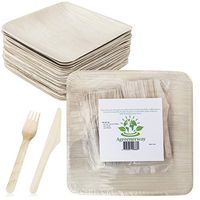 Agreenerway Areca Palm Leaf Disposable Plates - 10-Inch Plate Set with Birch Wood Knives and Forks - Earth-Friendly Rustic Dinnerware - Catering Supplies for Wedding, Outdoor Parties - Pack of 25