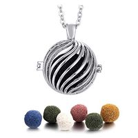 Twist Ball Lava Rock Aromatherapy Necklace Essential Oil Diffuser Necklace Bohemia Locket Pendant, Come with 24" Chain, Multi-Colored Lava Stone Diffuser Beads (Twist Ball)