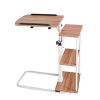 Tiltable Overbed Table with Wheels, Height Adjustable Tray Side Table, for Bed or Sofa Laptop Desk, Moveable Sofa Table, with Three Tier Shelf,B