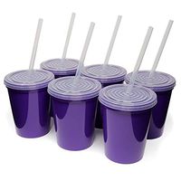 Rolling Sands 16oz Reusable Plastic Stadium Purple Cups with Lids, 6 Pack, USA Made. BPA-Free Dishwasher Safe Plastic Tumblers and Lids, Includes 6 Reusable Straws