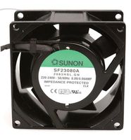 SUNON SF23080A/2083HSL.GN AC Fan Sleeve, 220 Volt, 30 CFM, 12" Leads, UL/CSA/TUV, 80 mm L x 80 mm W x 38 mm H